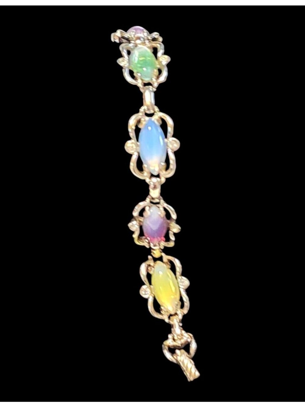 Vintage Sabrina Fair Givre Acrylic Stone Bracelet Ornate Silver Tone Links MCM